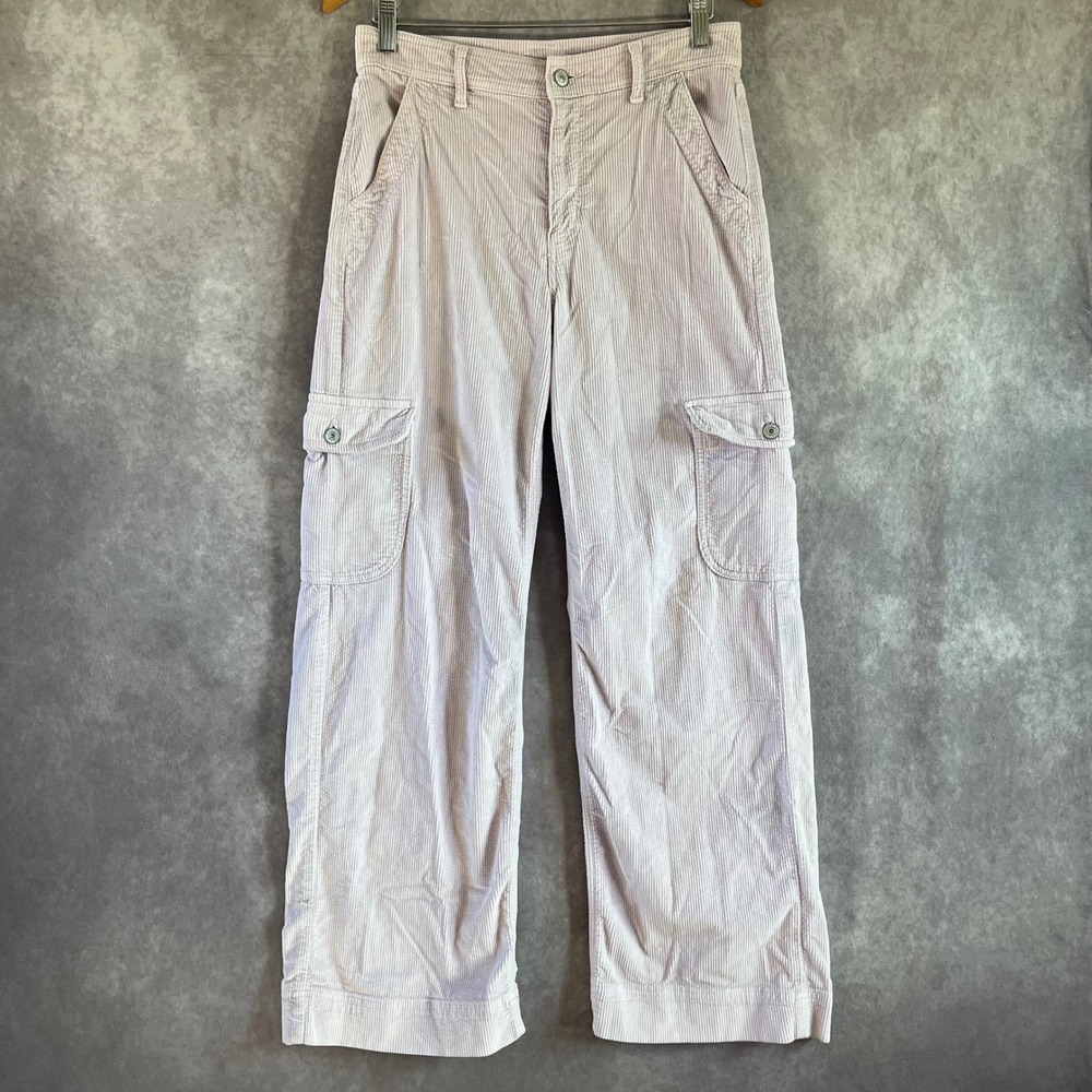 American Eagle Cargo Pant Women 6 Purple Super High Rise Baggy Wide Leg Corduroy
